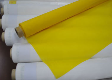 Jedwabna tkanina poliestrowa o niskim wydłużeniu do sitodruku, kolor biały / żółty