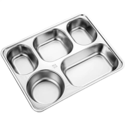 Dobra cena. Indonezyjska metalowa płyta obiadowa ze stali nierdzewnej 304 przeznaczona do kontaktu z żywnością, z pokrywką i przegródką 6 cm, dla stołówek studenckich i posiłków dla dzieci w Internecie